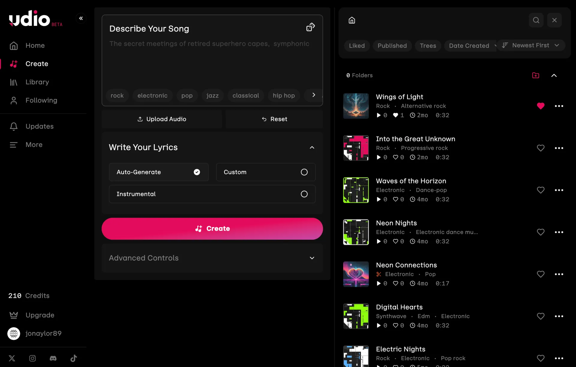 a screenshot of Udio