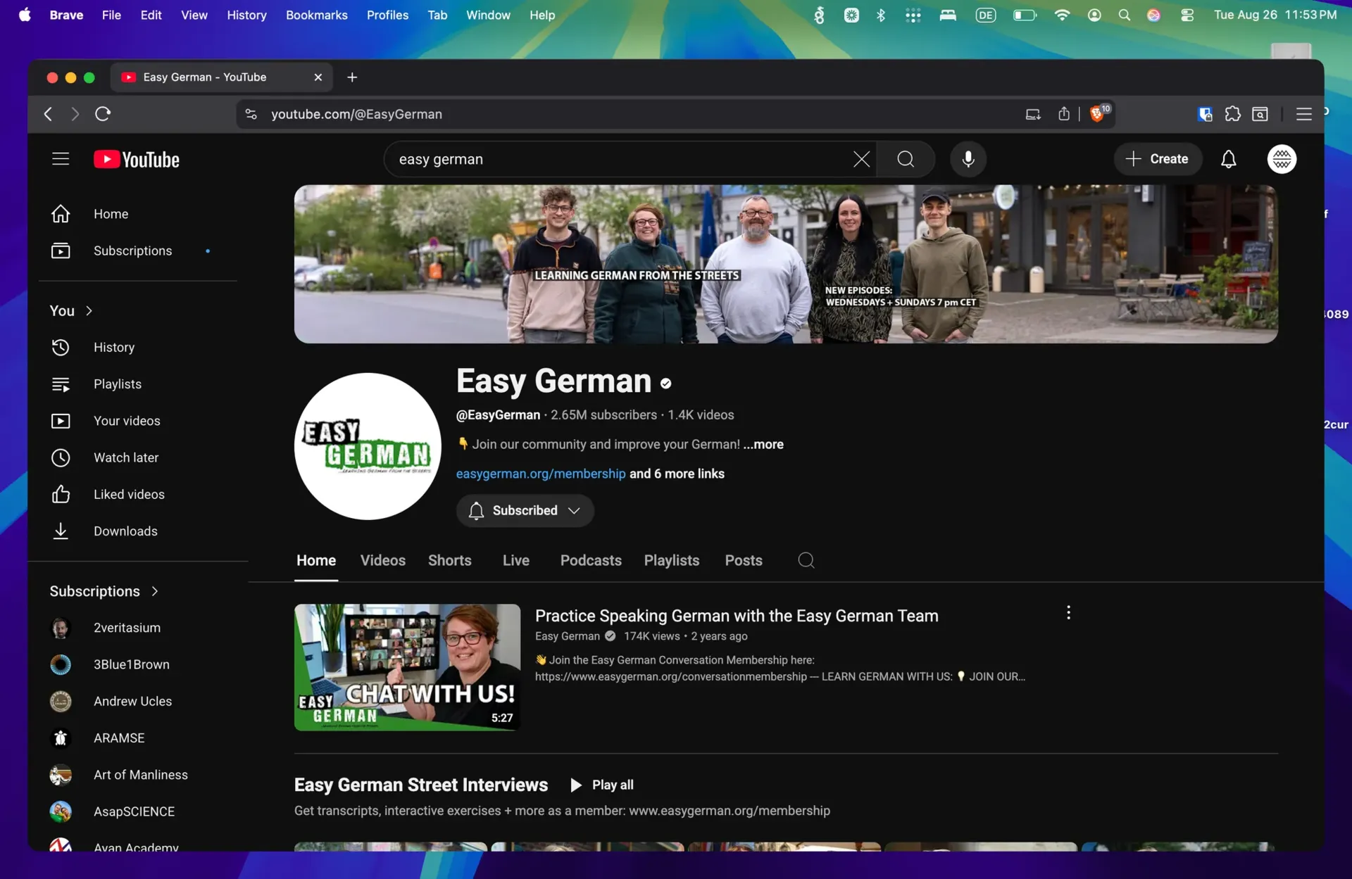 screenshot ofthe easy german youtube channel