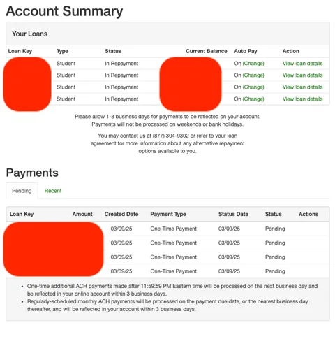 screenshot of my student loans paid off